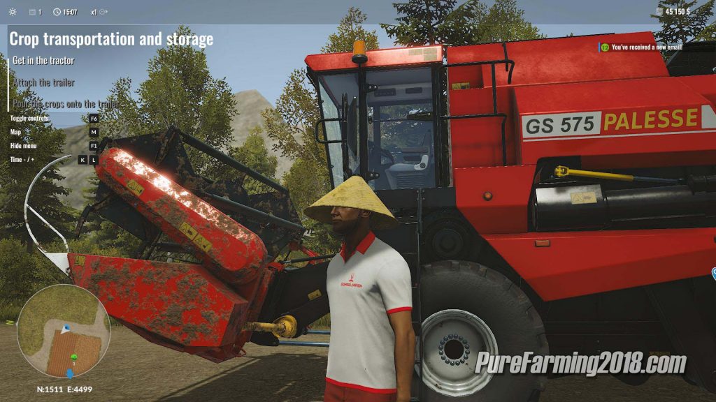 pure farming 2018 header on trailer